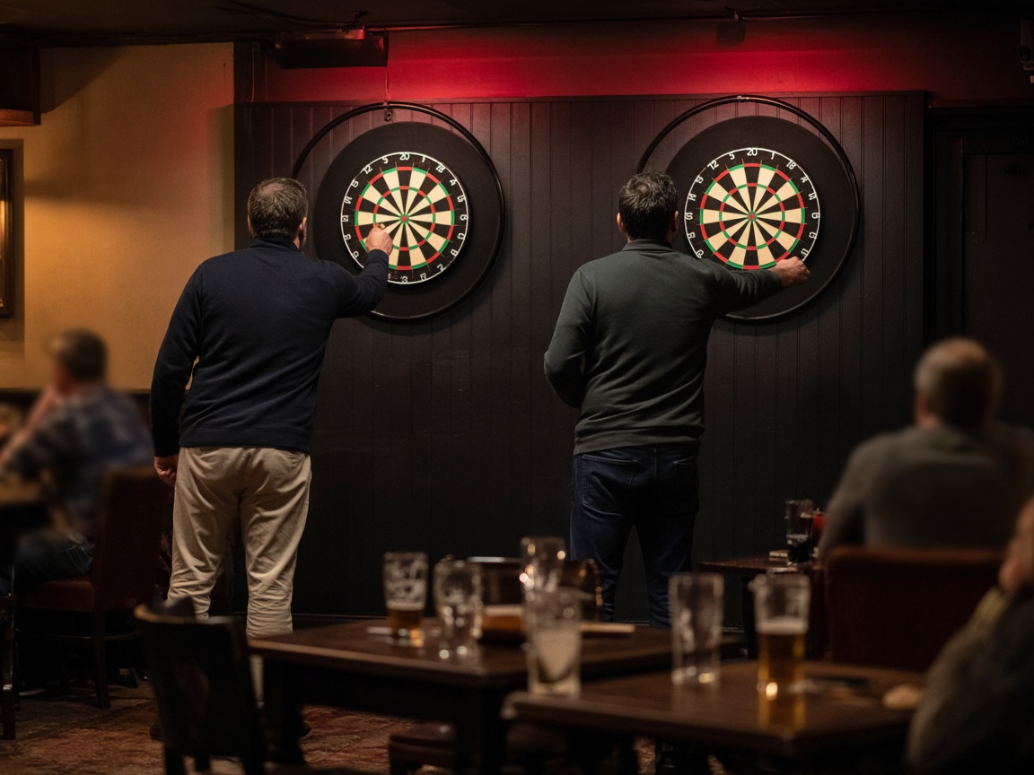 Two dartboards in play on a league night